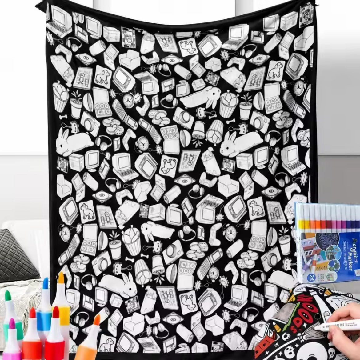 Ausmalbare Kuscheldecke mit 24 Stiften