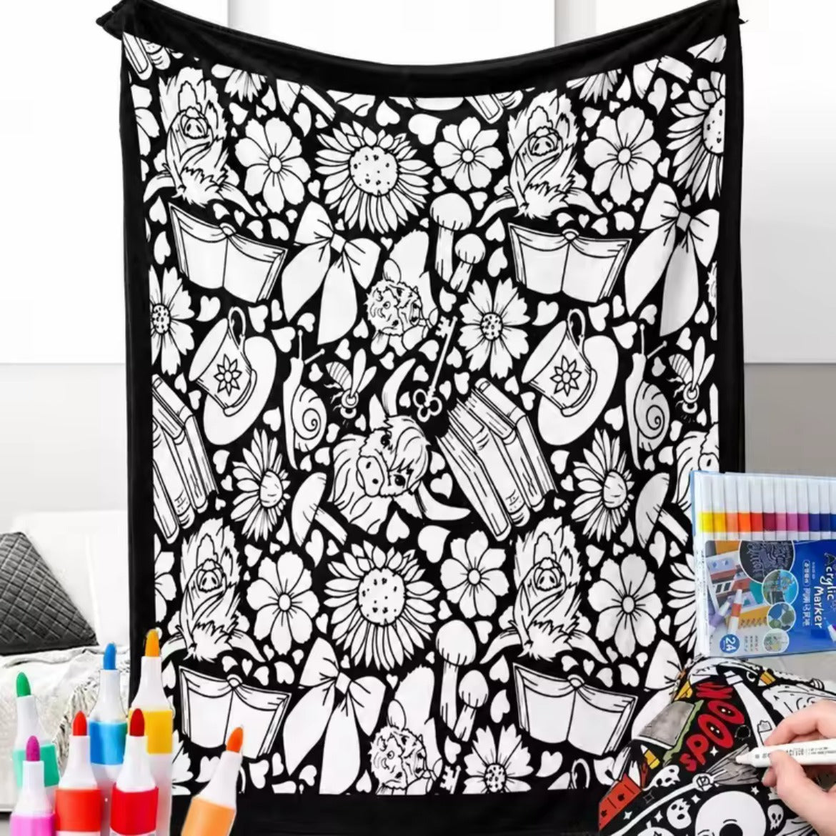 Ausmalbare Kuscheldecke mit 24 Stiften